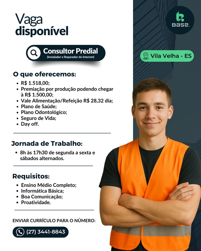 Vaga para Consultor Predial (Instalador e Reparador de Internet)