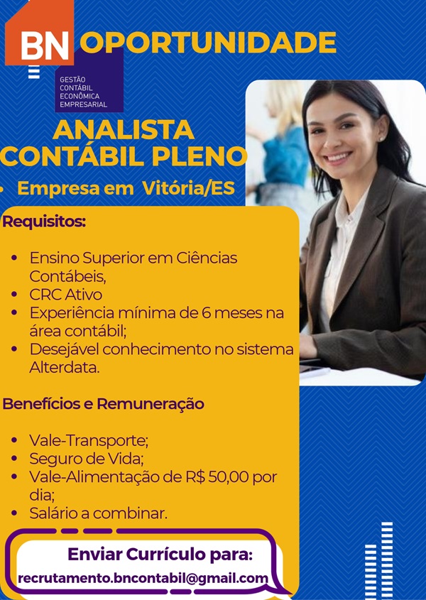 Vaga para Analista Contábil Pleno