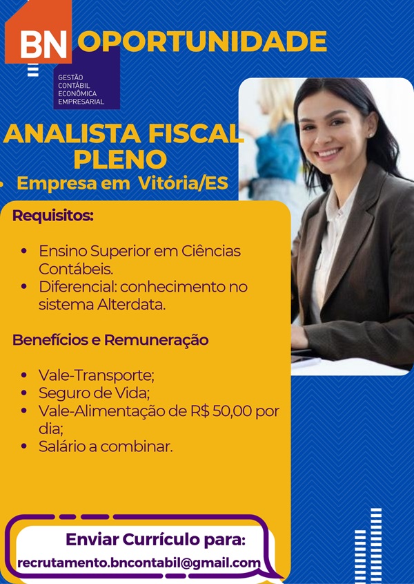 Vaga para Analista Fiscal Pleno