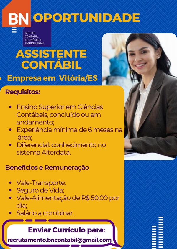 Vaga para Assistente Contábil