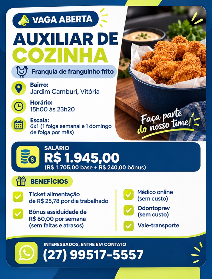 Vaga para Auxiliar de Cozinha | Jardim Camburi