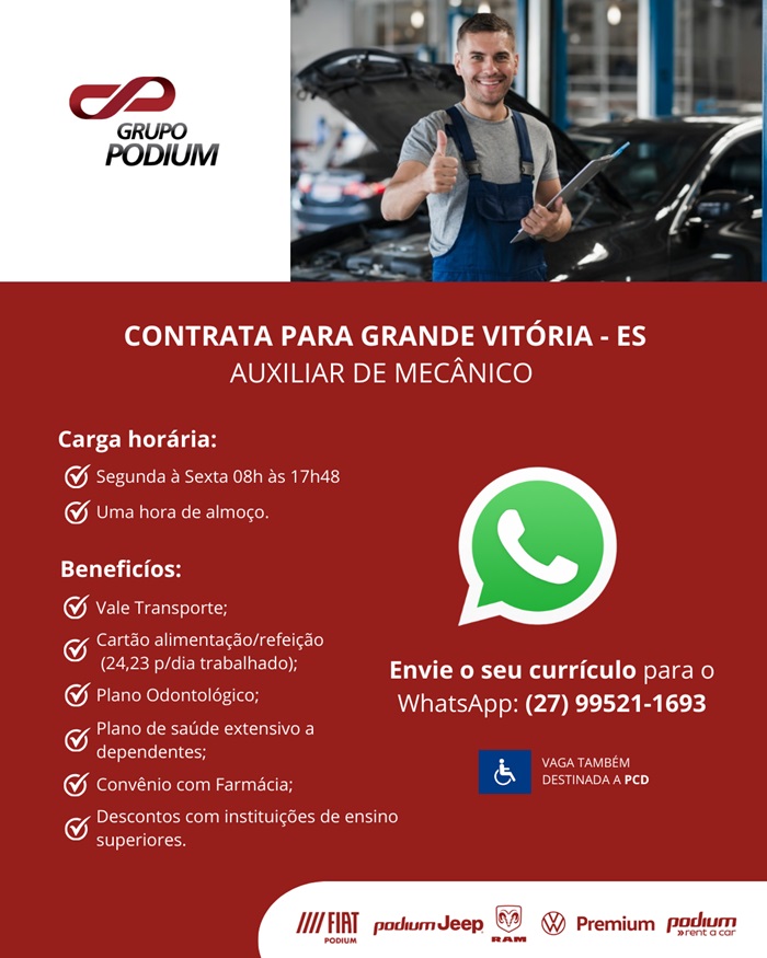 GRUPO PODIUM CONTRATA AUXILIAR DE MECÂNICO (VITÓRIA)