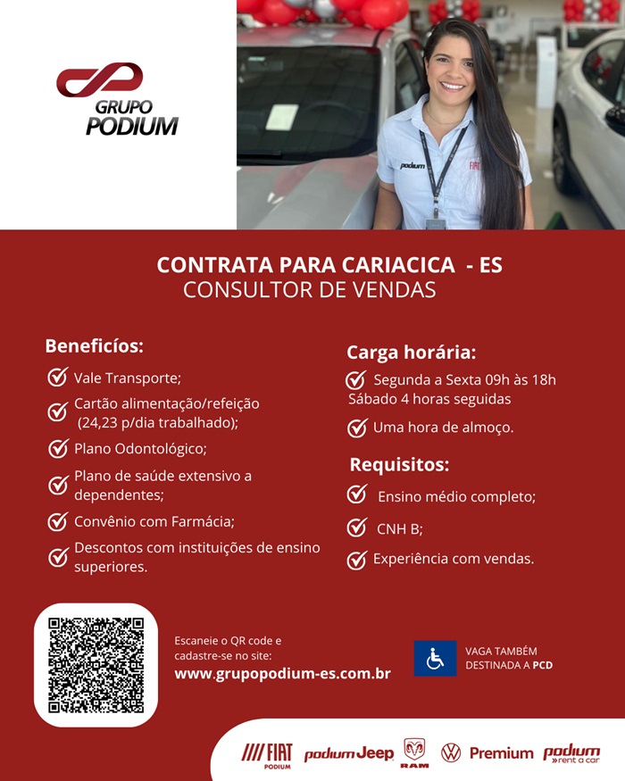 GRUPO PODIUM CONTRATA CONSULTOR DE VENDAS DIRETA (CARIACICA)