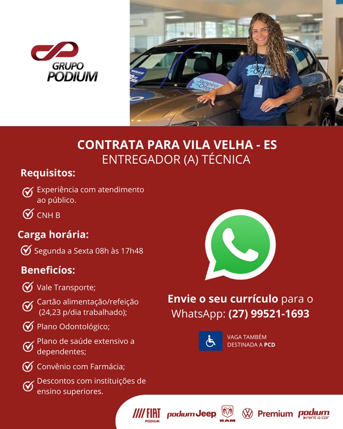 GRUPO PODIUM CONTRATA ENTREGADOR(A) TÉCNICO(A)