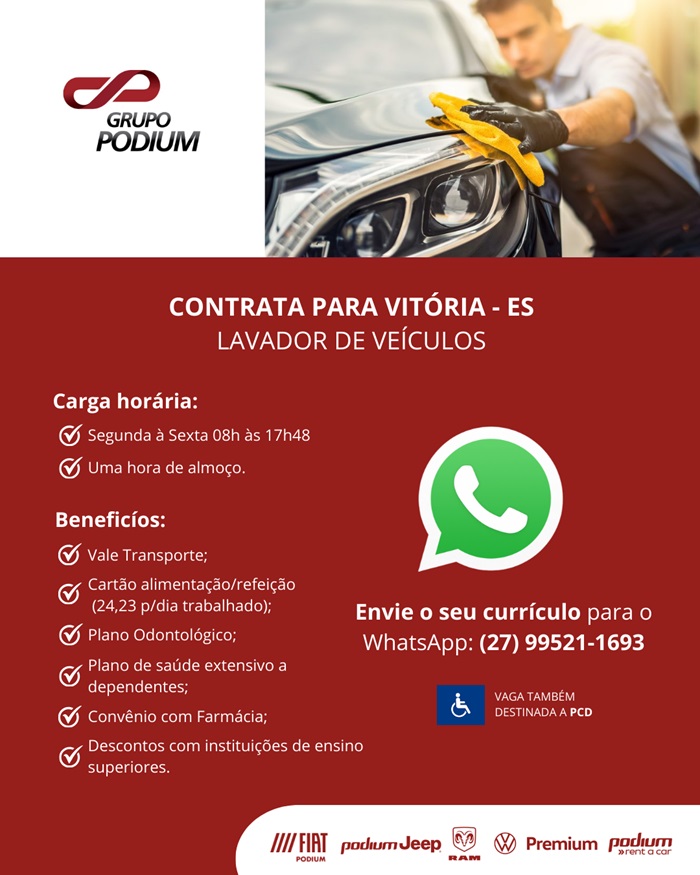 GRUPO PODIUM CONTRATA LAVADOR DE VEÍCULOS (VITÓRIA)