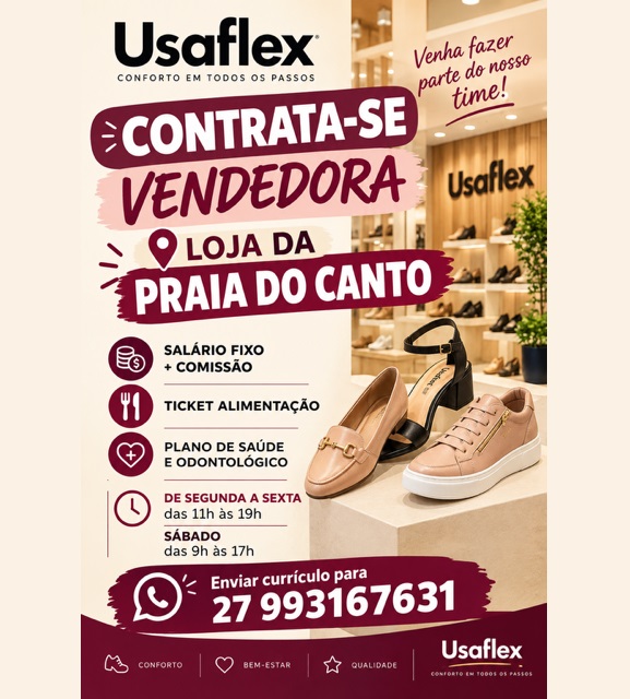 Usaflex contrata Vendedora | Praia do Canto