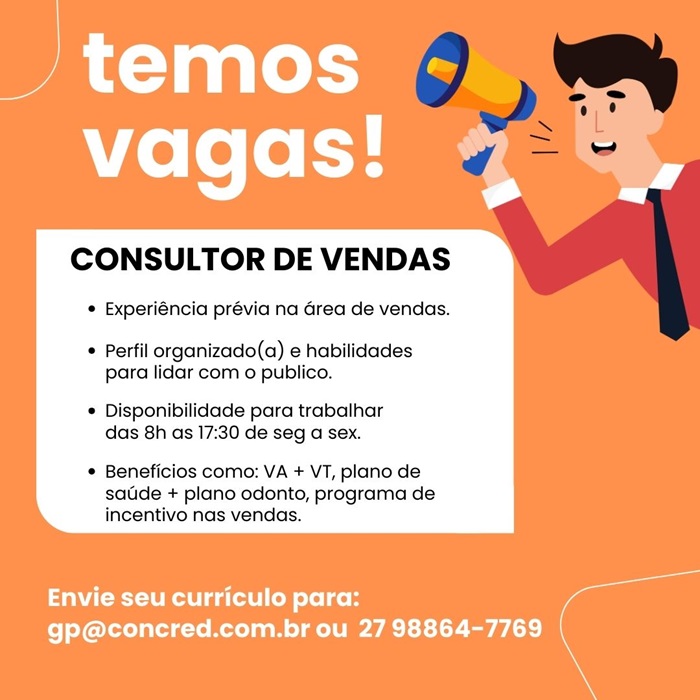 VAGA DE CONSULTOR(A) DE VENDAS