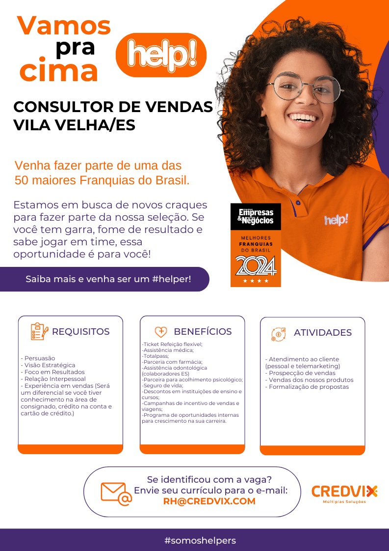 CONSULTOR E SUPERVISOR DE VENDAS - VILA VELHA