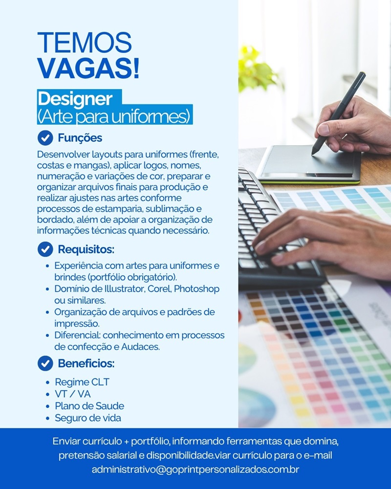 Vaga para Designer (Arte para uniformes)