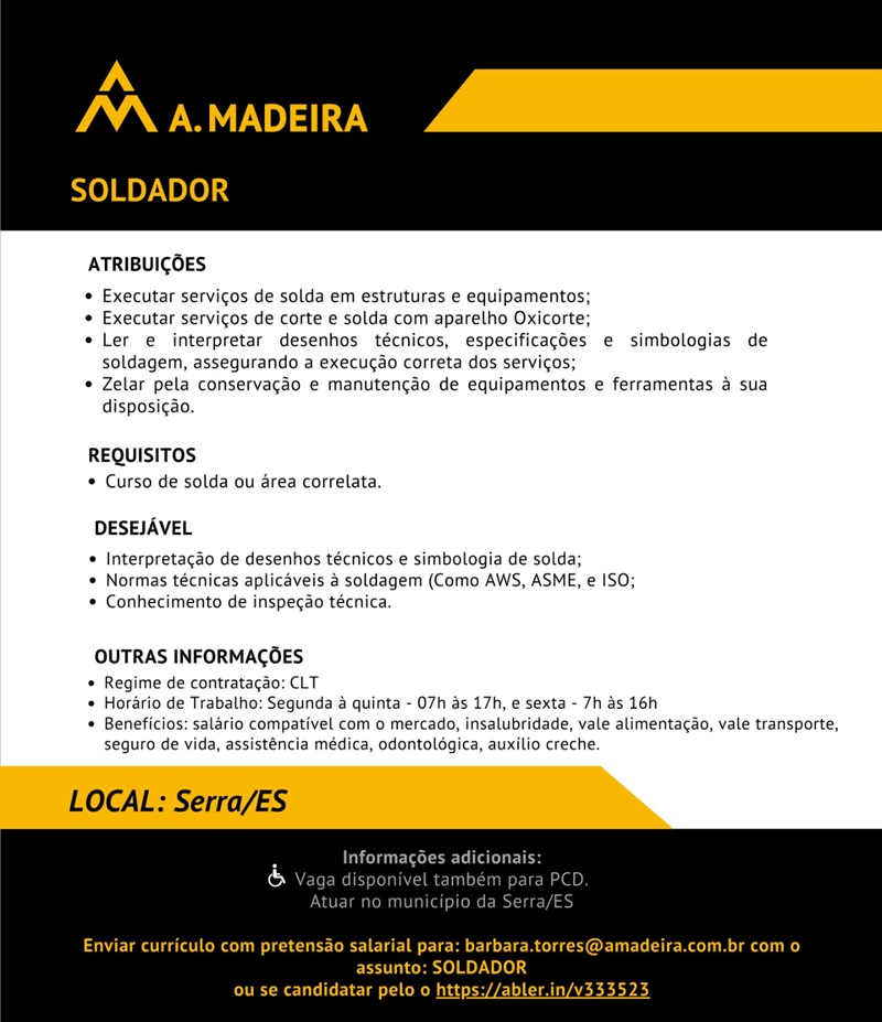 Grupo A. MADEIRA contrata Soldador 
