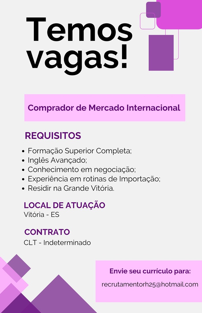Vaga para Comprador de Mercado Internacional