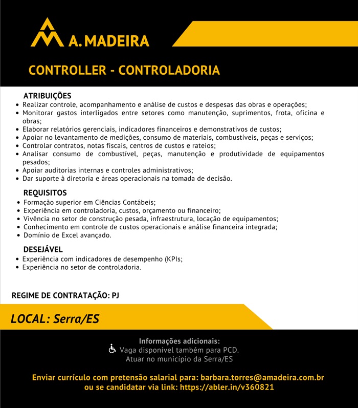 Grupo A. Madeira contrata Controller - Controladoria