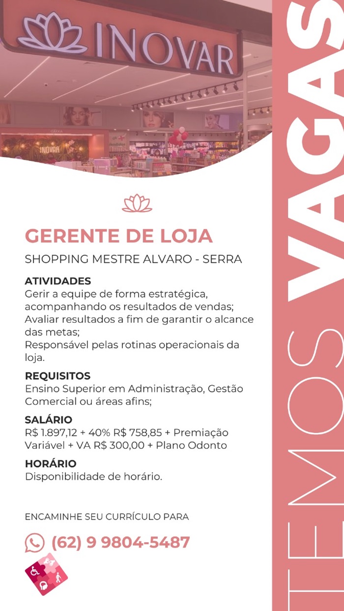 INOVAR CONTRATA GERENTE DE LOJA