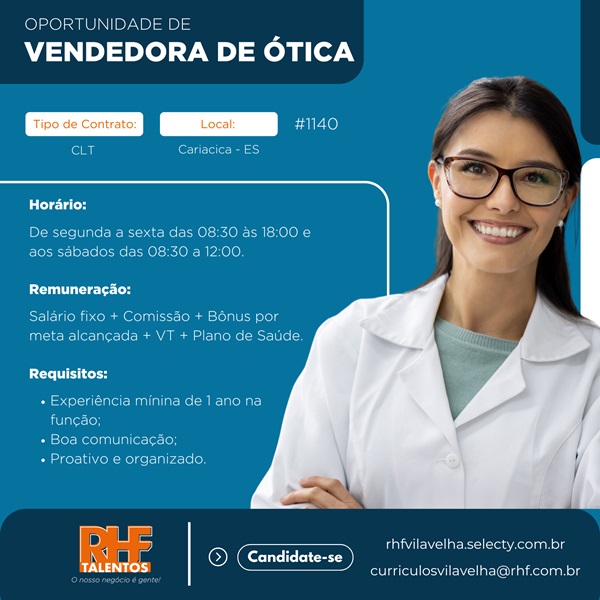 Vaga de Vendedora de Ótica