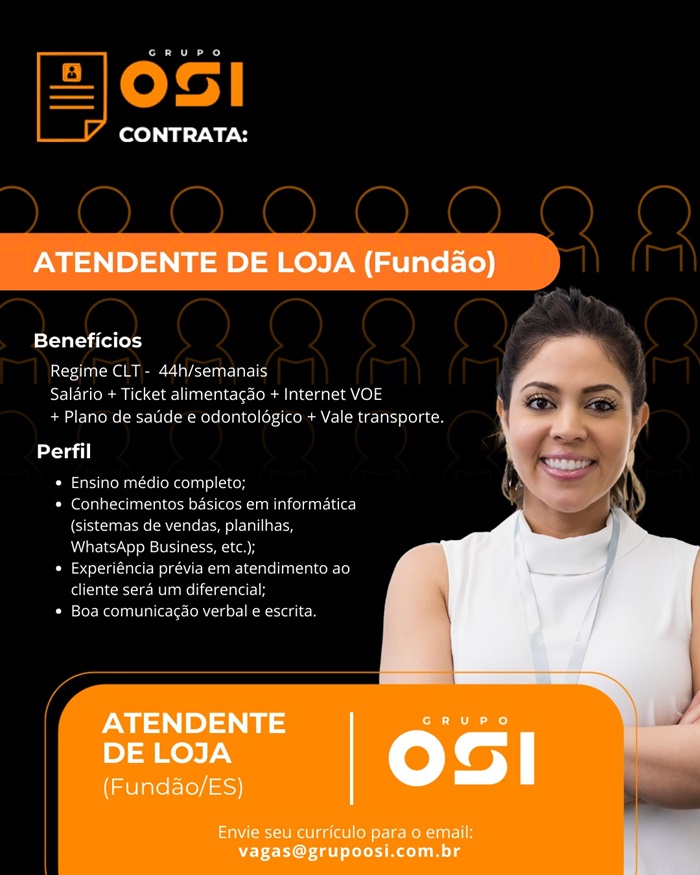 Vaga para Atendente de Loja – Fundão/ES