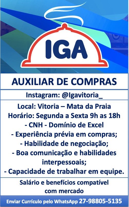 Vaga para Auxiliar/Assistente de Compras