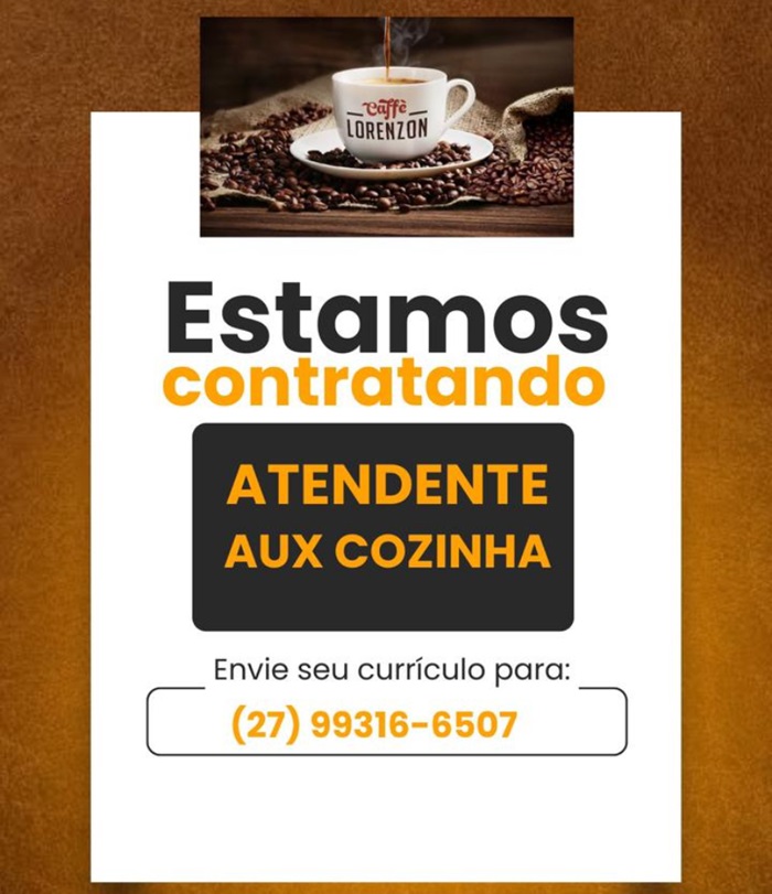 Vaga para Atendente e Auxiliar de Cozinha