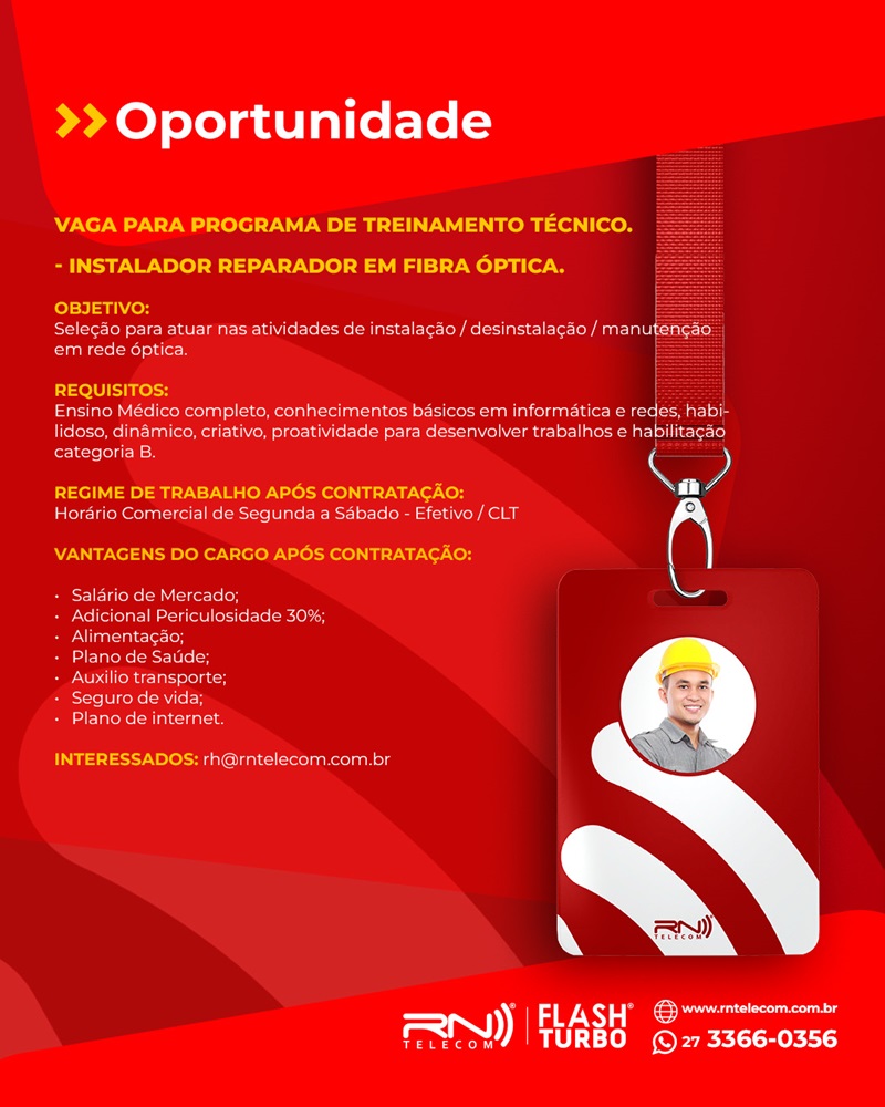 VAGA PARA PROGRAMA DE TREINAMENTO TÉCNICO