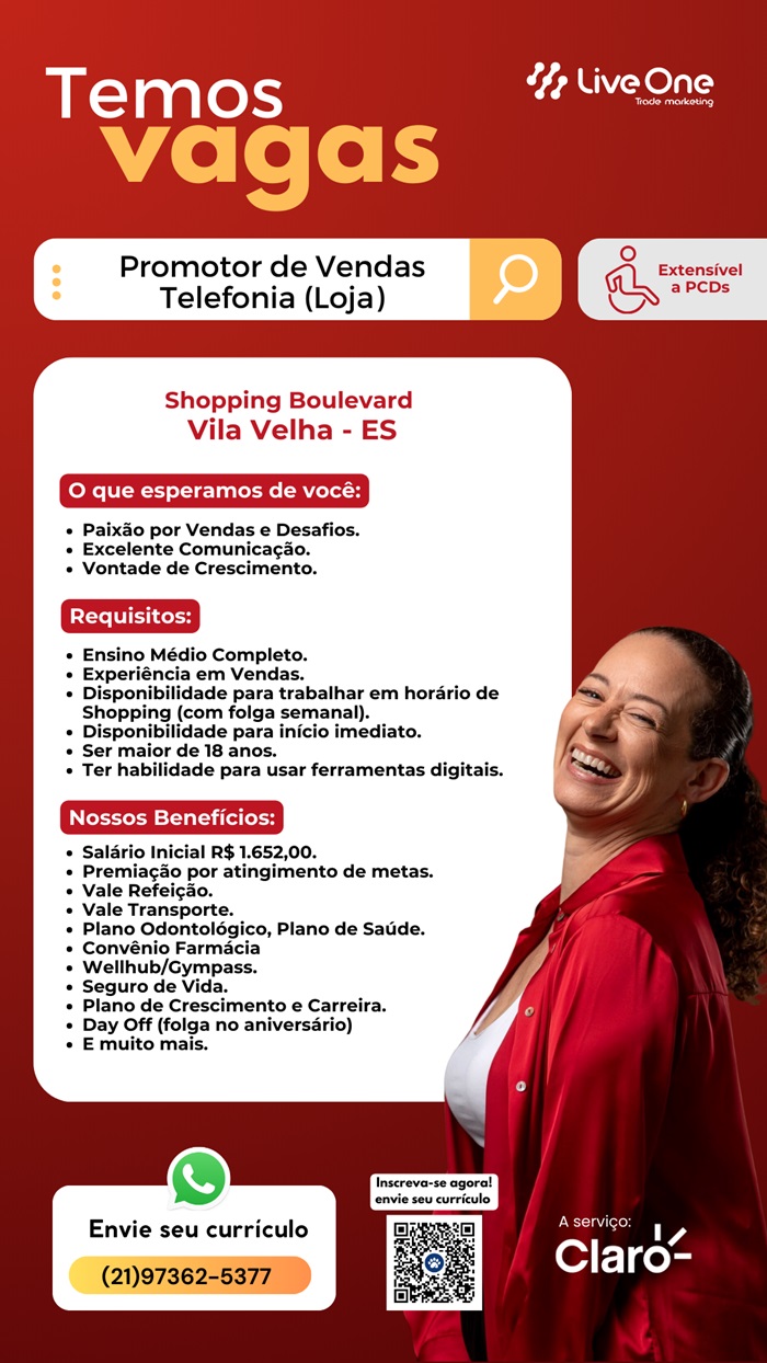 Vaga para Promotor de Vendas Telefonia