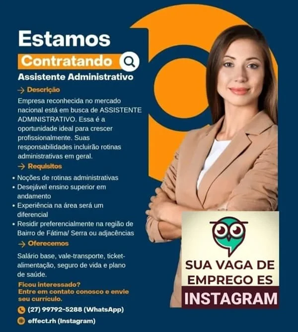VAGA DE ASSISTENTE ADMINISTRATIVO