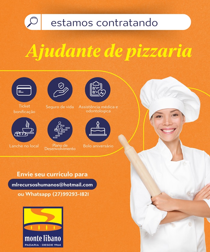 Padaria Monte Líbano contrata Ajudante de Pizzaria