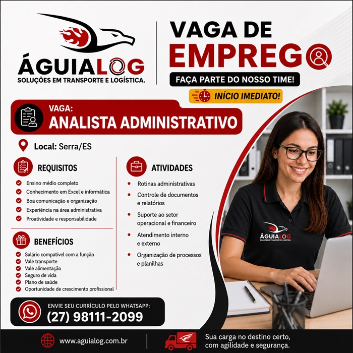 Vaga para Analista Administrativo – Serra/ES