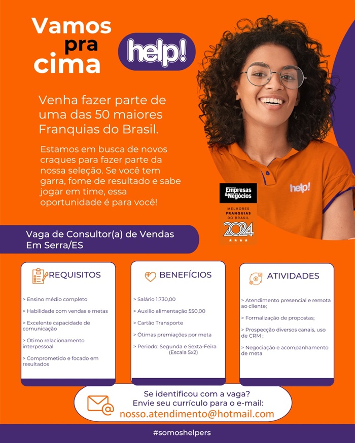 Vaga para Consultor(a) de Vendas – Serra, ES