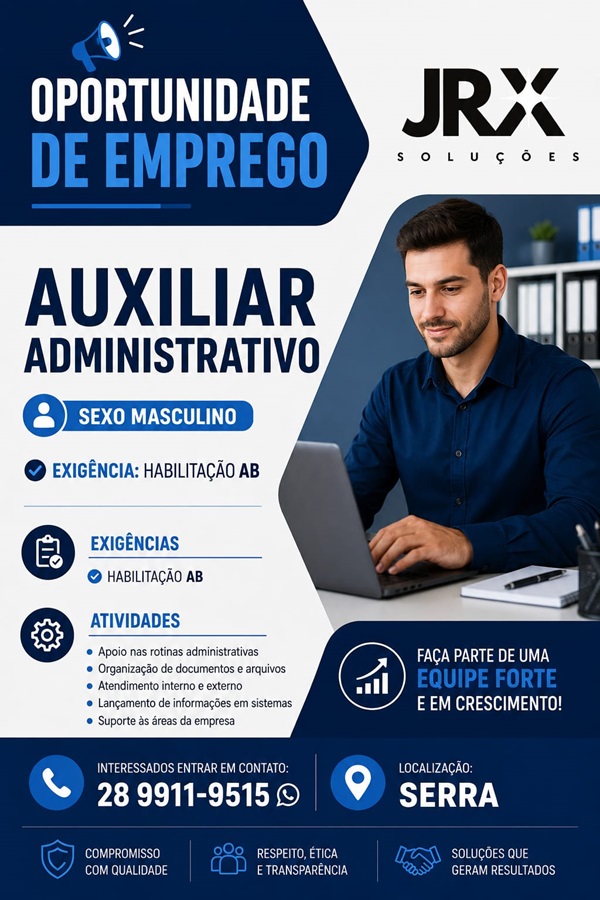 Vaga para Auxiliar Administrativo (Sexo masculino)