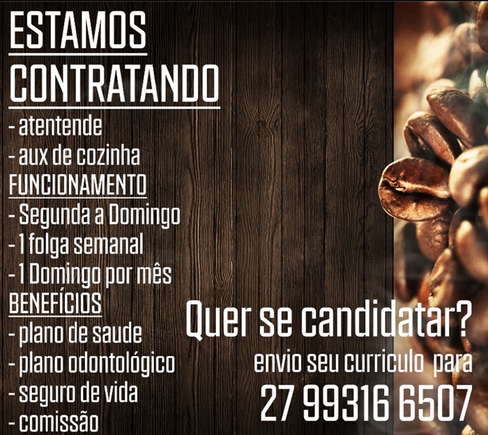 VAGAS PARA ATENDENTE E AUXILIAR DE COZINHA