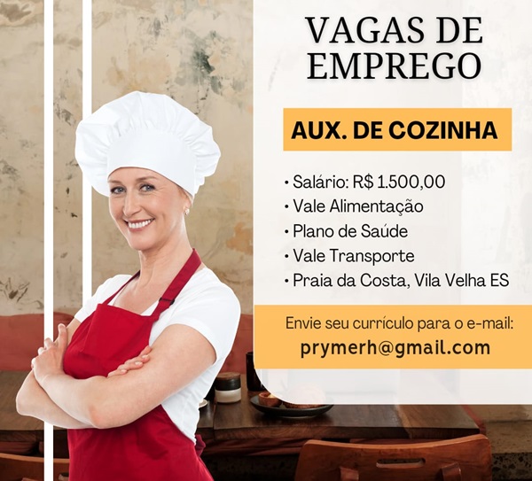 04 VAGAS - AUXILIAR DE COZINHA.