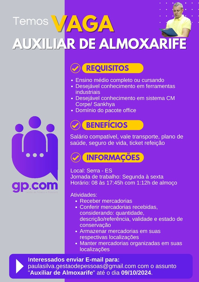 VAGA DE AUXILIAR DE ALMOXARIFE