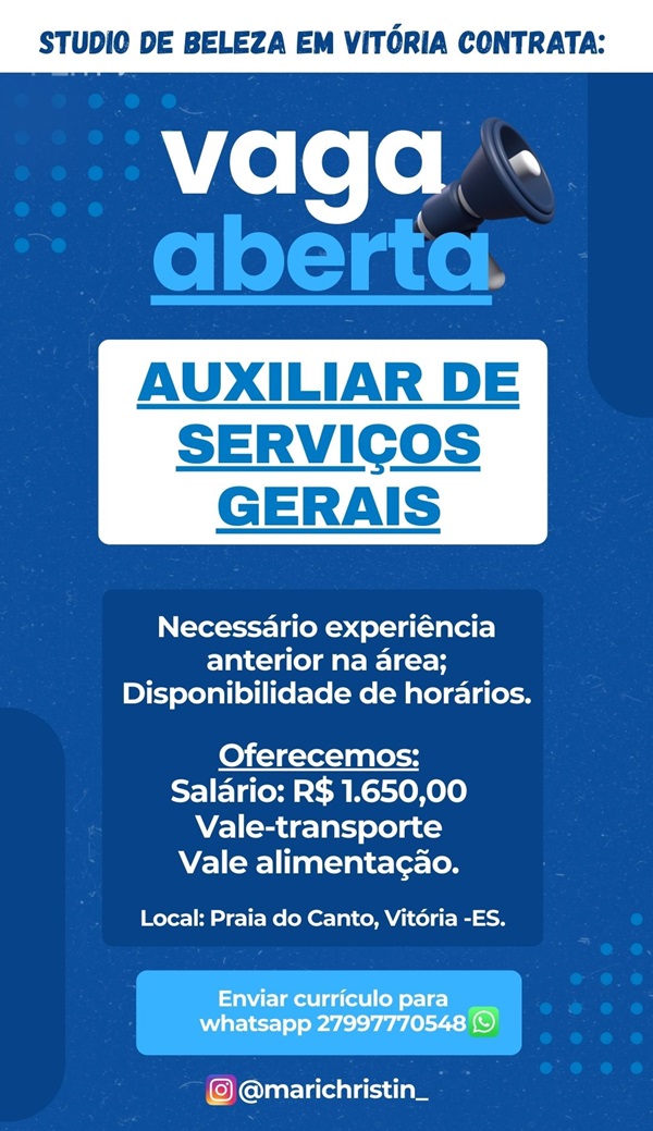 Vaga para Auxiliar de Serviços Gerais (ASG)