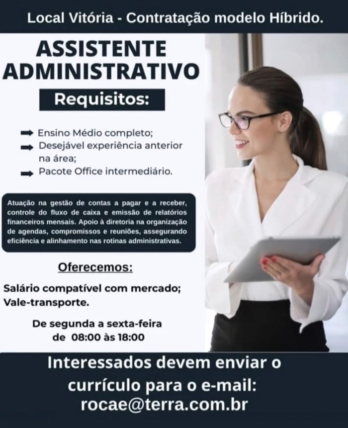 Vaga para Assistente Administrativo (Modelo Híbrido)