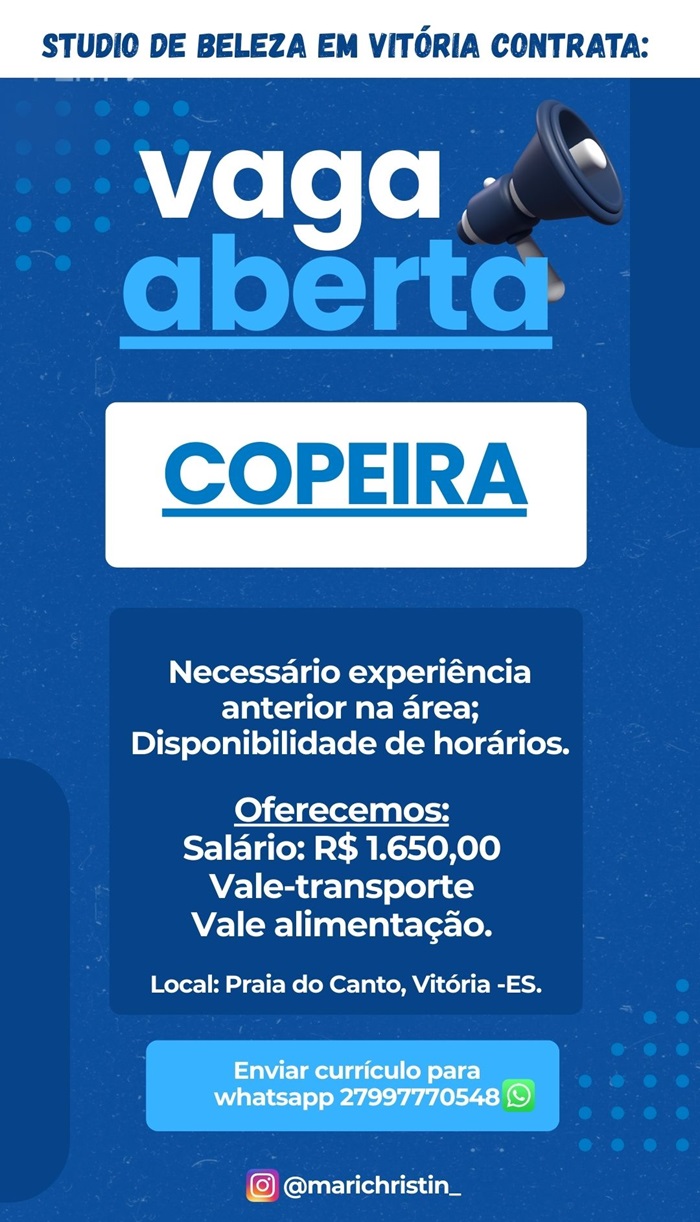 Vaga para Copeira - Studio de Beleza