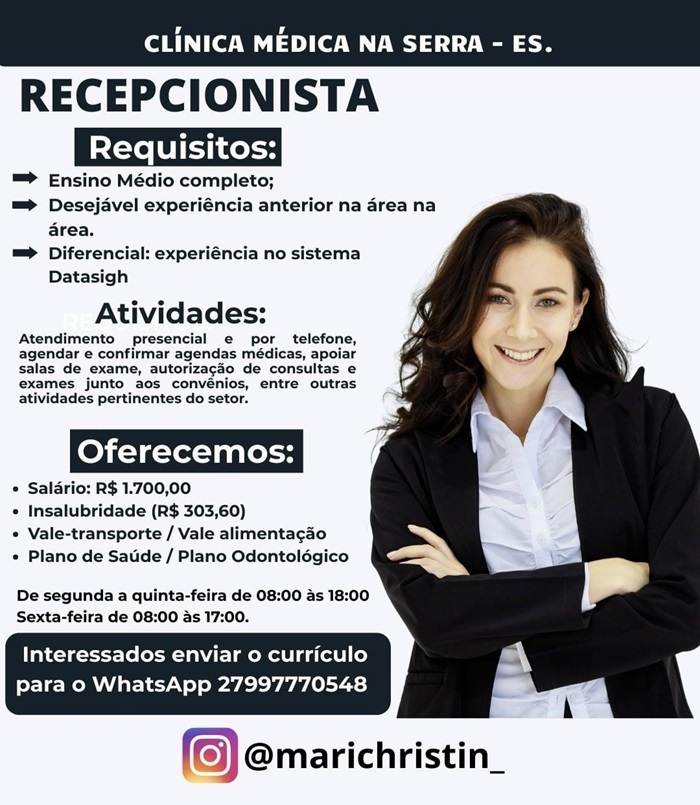 Vaga para Recepcionista - Clínica Médica