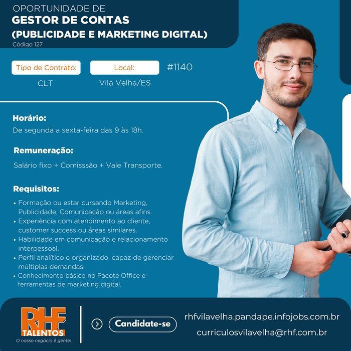 Vaga de Gestor de Contas (Publicidade e Marketing Digital) 