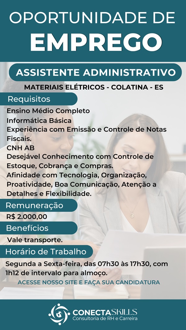 Assistente Administrativo (Materiais Elétricos) – Colatina/ES