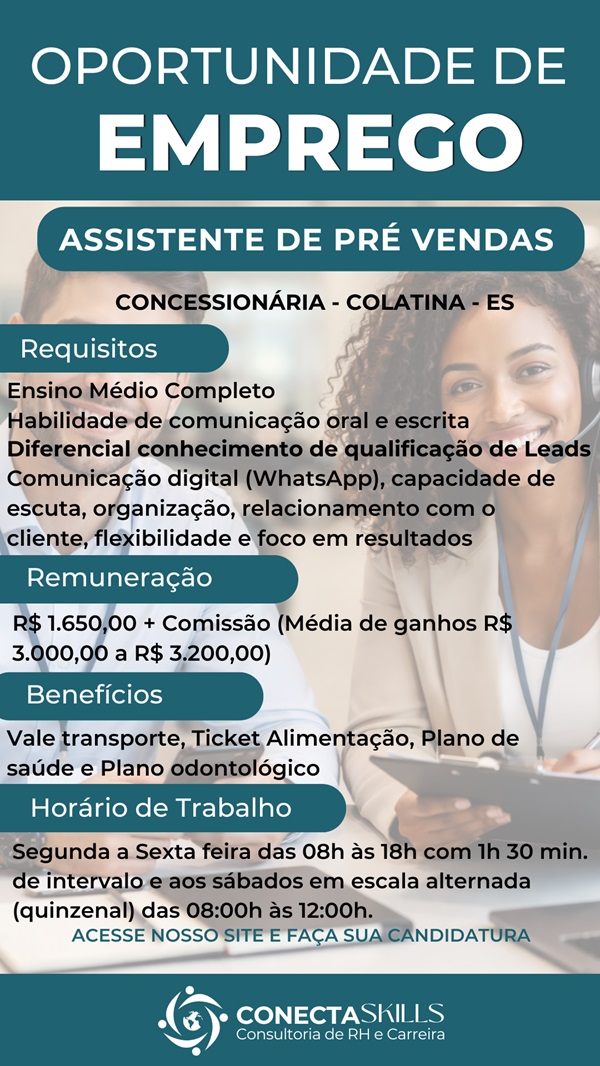 Assistente de Pré Vendas (Concessionária) – Colatina/ES