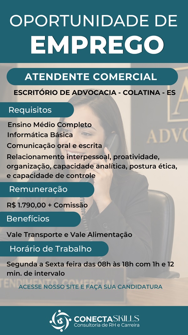 Atendente Comercial (Escritório de Advocacia) – Colatina/ES