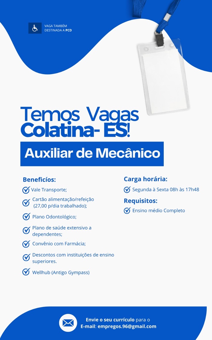 Oportunidade para Auxiliar de Mecânico (Colatina – ES)