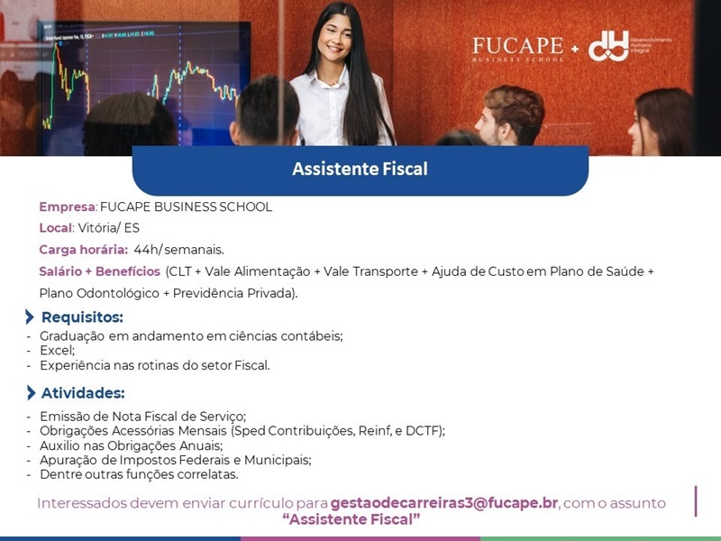 Fucape contrata Assistente Fiscal