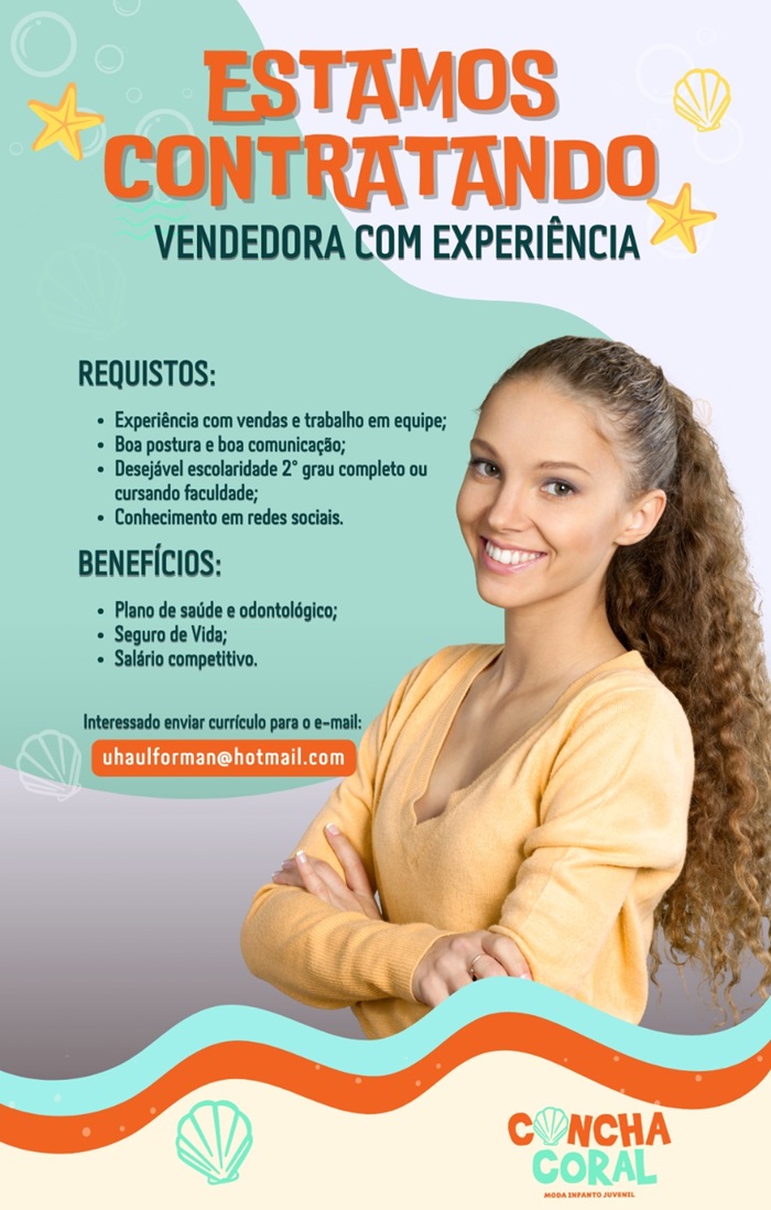 VAGA PARA VENDEDORA COM EXPERIÊNCIA