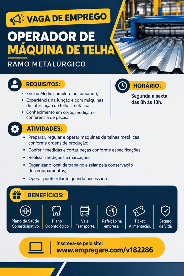 Vaga para Operador de Máquina de Telha