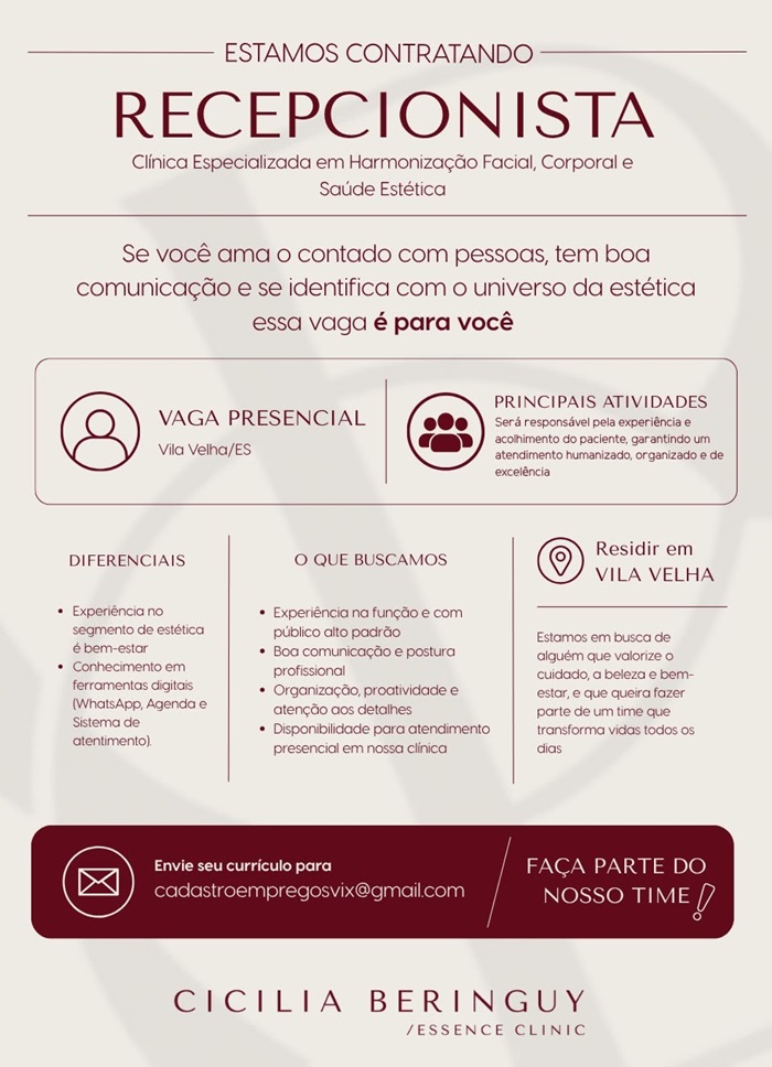 CLÍNICA CONTRATA RECEPCIONISTA 