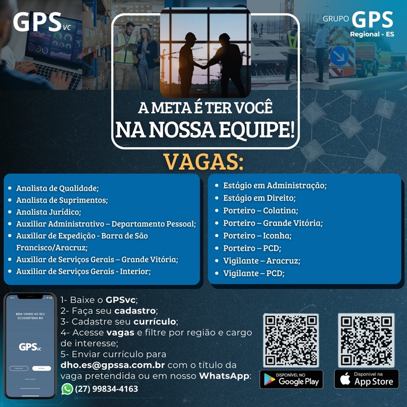 GRUPO GPS ABRE DIVERSAS VAGAS DE EMPREGO