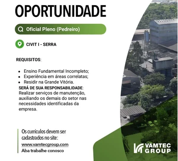 Vaga de Oficial Pleno (Pedreiro)