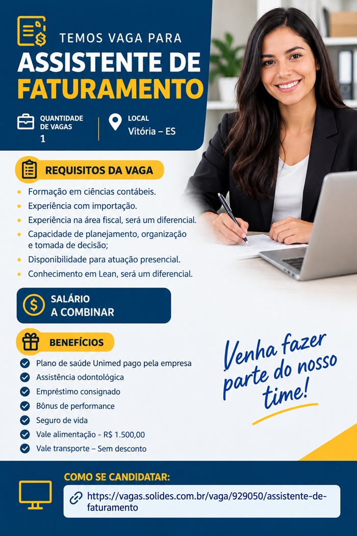 Vaga para Assistente de faturamento