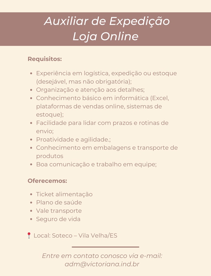 Vaga para Auxiliar de Expedição