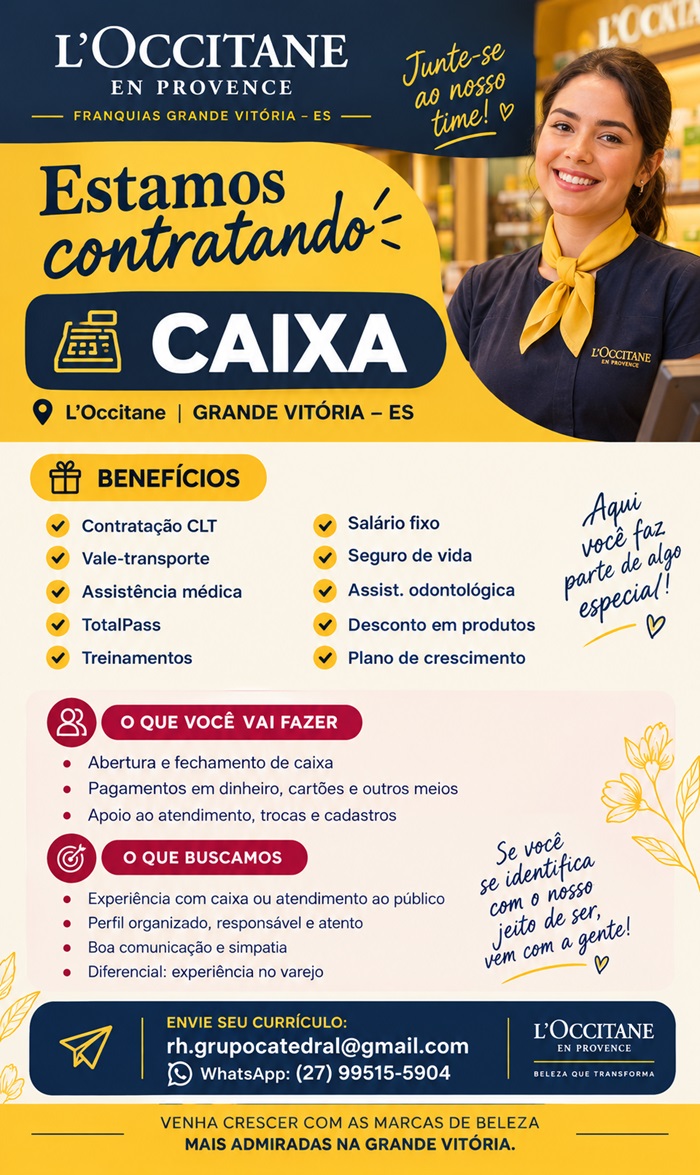 Operador(a) de Caixa | L’Occitane | Grande Vitória (ES)