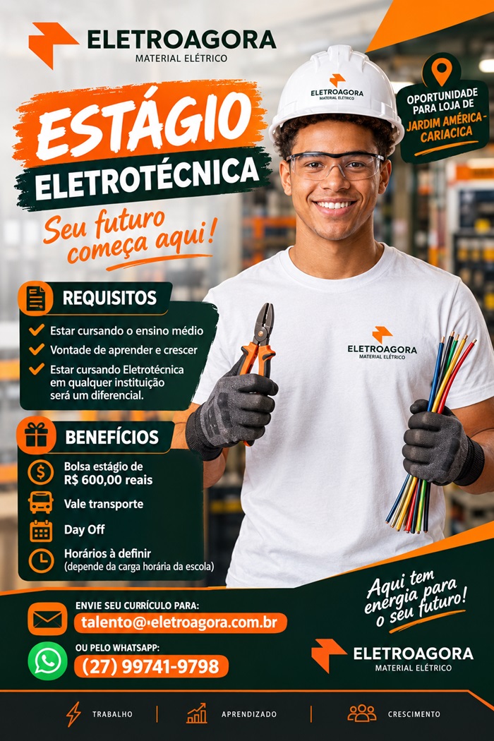  Eletroagora abre vaga de Estágio em Eletrotécnica | Cariacica